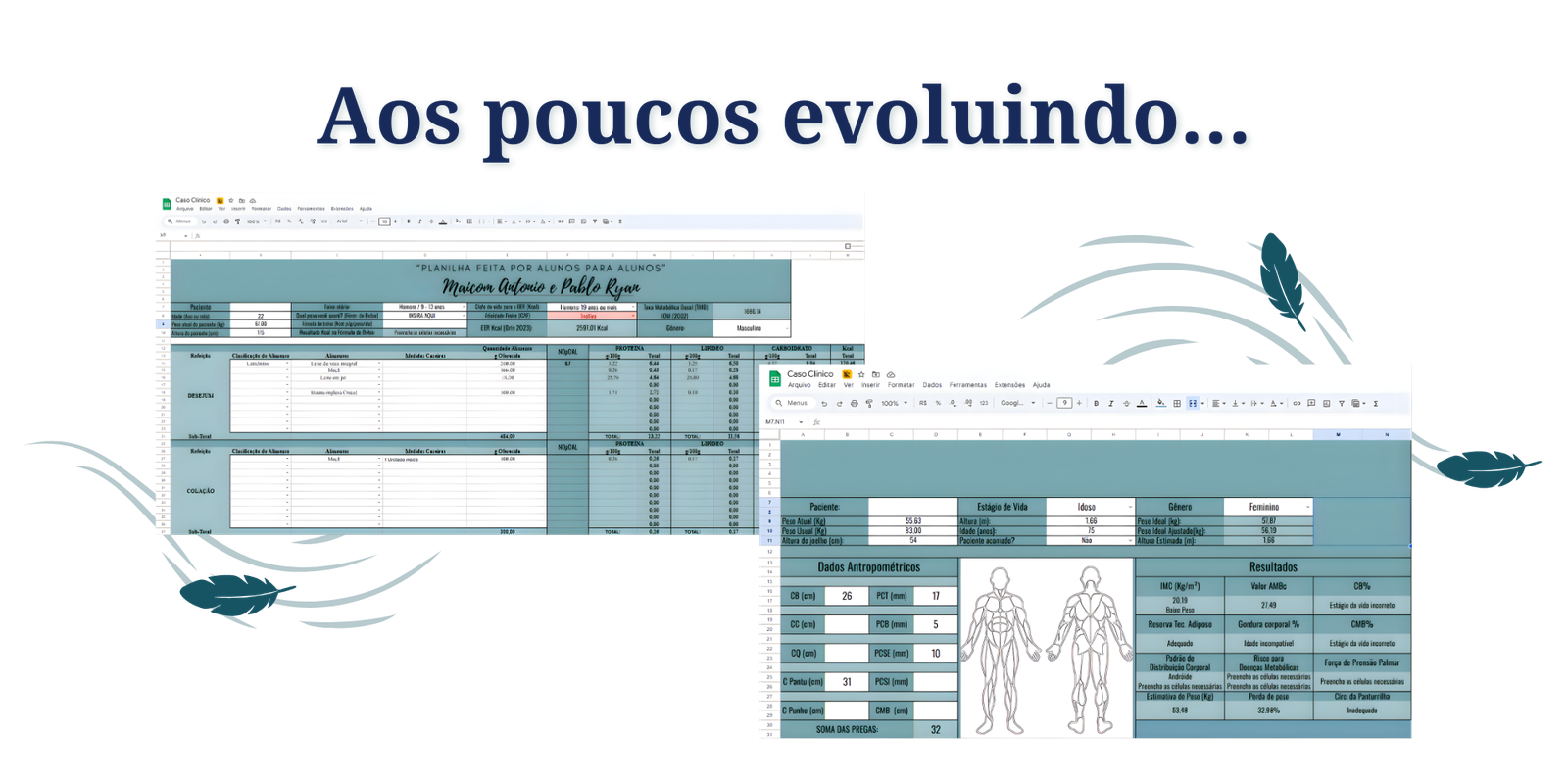 Ilustração da evolução da planilha para o projeto CoruNutri